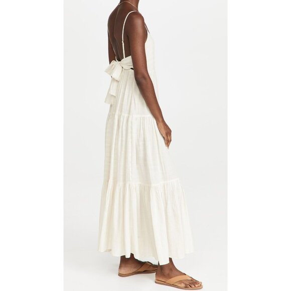 L*SPACE Santorini Cream Viscose Cotton Tie Back Tiered Midi Dress, Size M - Picture 3 of 13